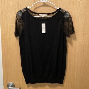 NWT Loft Black Sweater with lace feathery sleeves. Small
